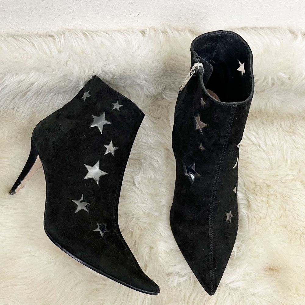 Tamara Mellon Black Ankle Boots with Silver Star Accents
